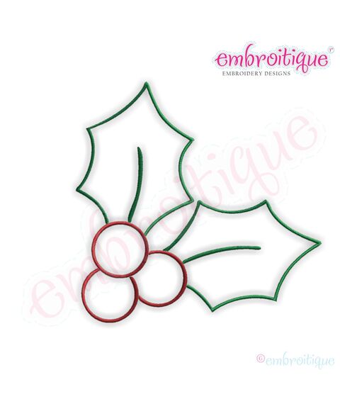 Simple Christmas Holly Embroidery Design - Small