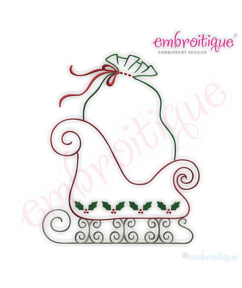 Simple Christmas Sleigh Embroidery Design - Large
