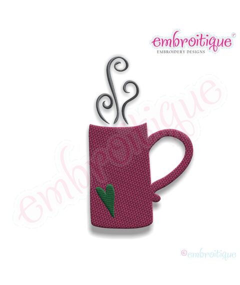 Skinny Birds - Steaming Cup of Coffee Tea Embroidery Design