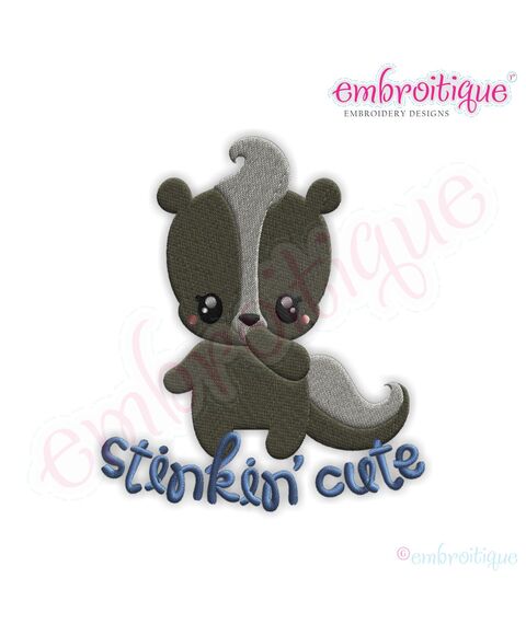 Stinkin Cute Skunk Fill Stitch Embroidery Design