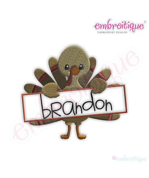 Thanksgiving Turkey Name Frame Filled Embroidery Design