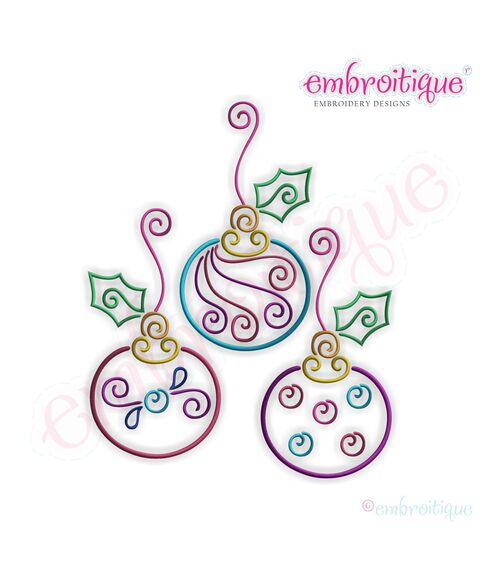 Twirly Ornament Trio Embroidery Design - Small