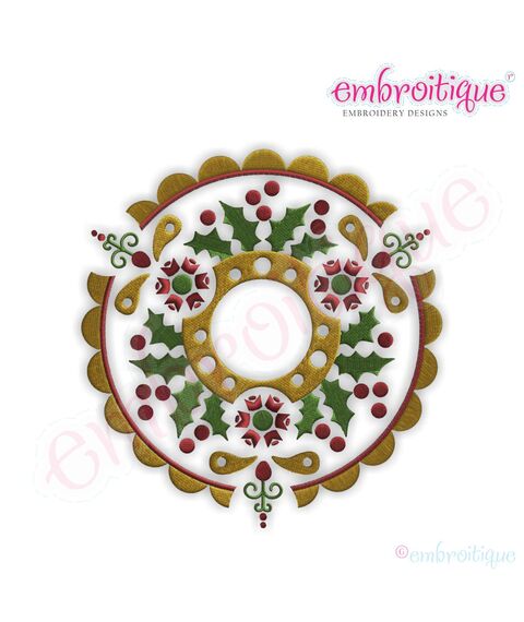 Vintage Christmas Wreath Filled Embroidery Design