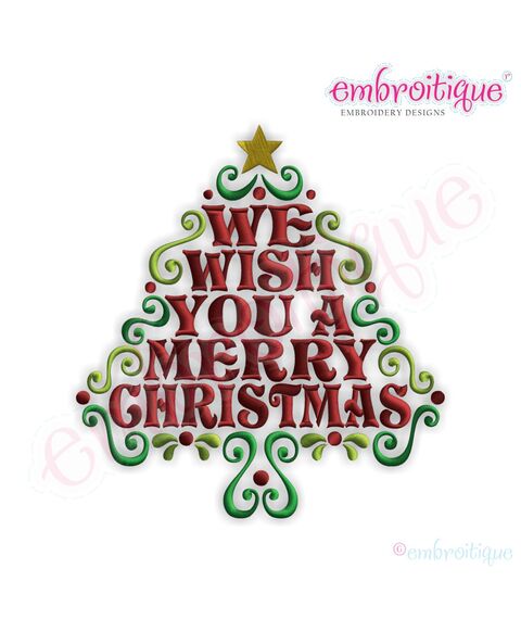 We Wish You a Merry Christmas Word Tree Embroidery Design - Small