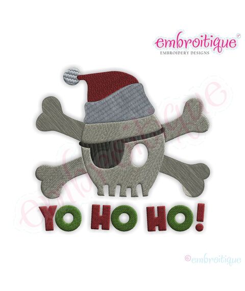 Yo Ho Ho Skull and Crossbones Pirate with a Santa Hat Filled Embroidery Design