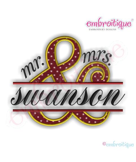 Ampersand Mr and Mrs Applique Split Name Frame - Small