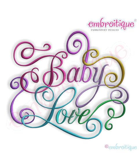 Baby Love Calligraphy Script Embroidery Design
