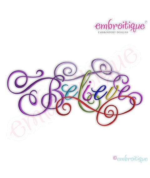 Believe Calligraphy Script Embroidery Design - Large, 2 image