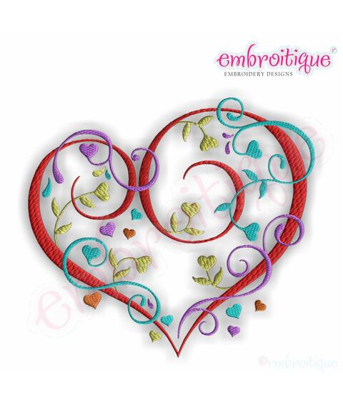 Curly Heart with Flourish Blooming Heart Vines - Large