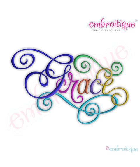 Grace Calligraphy Script Embroidery Design - Large