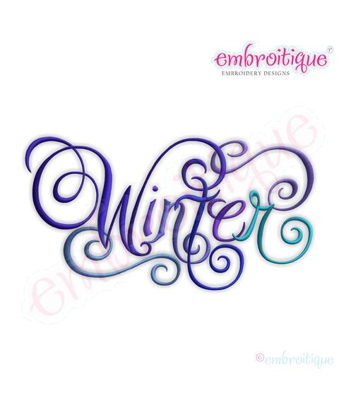 Winter Calligraphy Script Embroidery Design - Small
