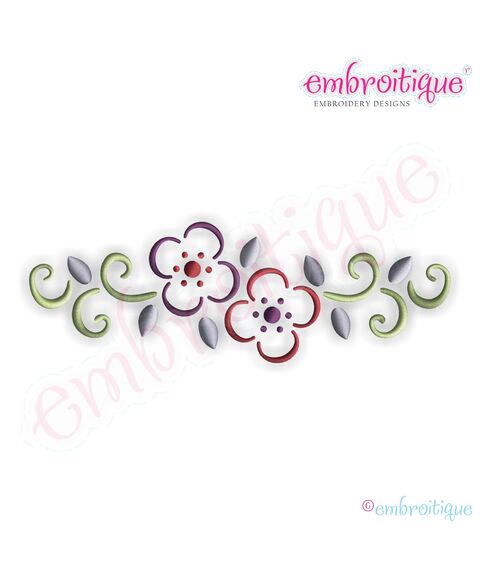 Curly Floral Border Embroidery Design - Small