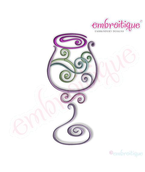 Curly Wine Glass 1 Embroidery Design
