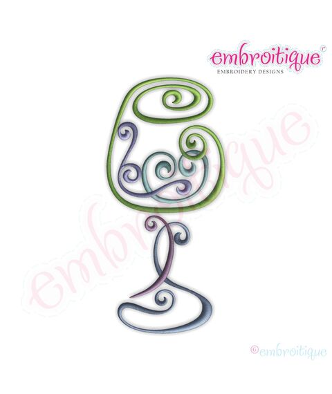 Curly Wine Glass 2 Embroidery Design