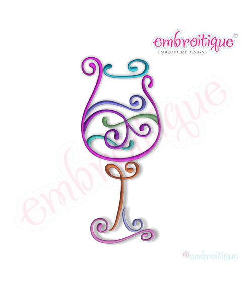 Curly Wine Glass 3 Embroidery Design