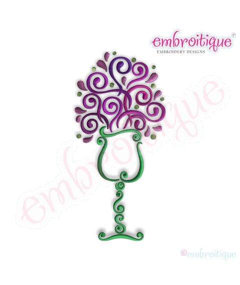 Curly Wine Glass 4 Embroidery Design
