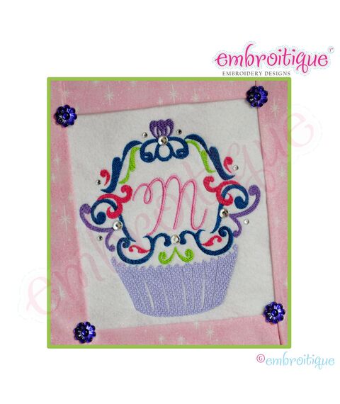 Damask Cupcake Embroidery Design - Small