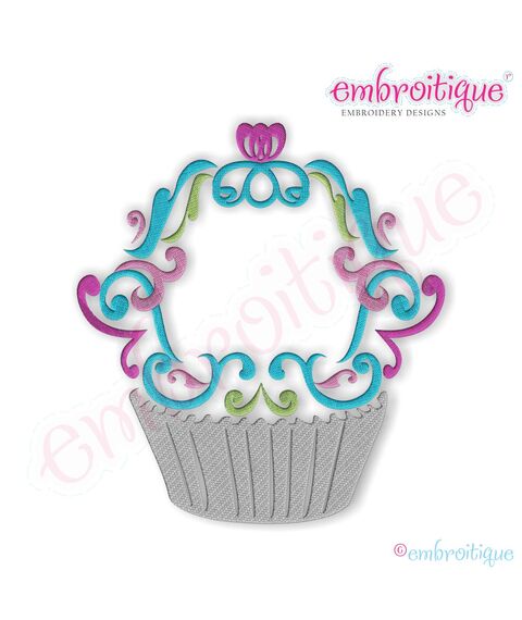 Damask Cupcake Embroidery Design - Small, 2 image