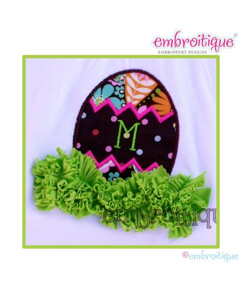 Easter Egg Monogram with Grass Ruched Shabby Sweet Design