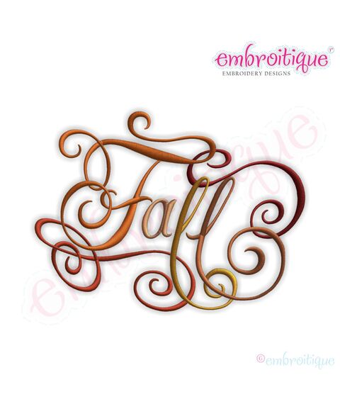Fall Calligraphy Script Embroidery Design - Small