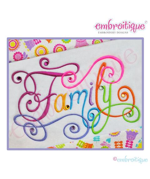 Family Calligraphy Script Embroidery Design - Large