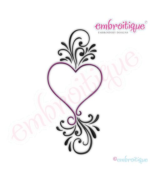 Fanciful Flourished Heart Embroidery Design - Large