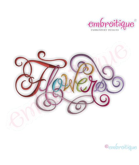 Flowers Calligraphy Script Embroidery Design