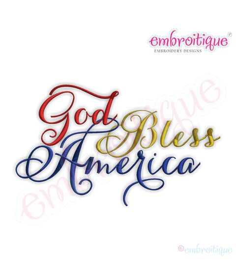 God Bless America Script Embroidery Design