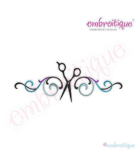 Flourish Border with Scissors Embroidery Design
