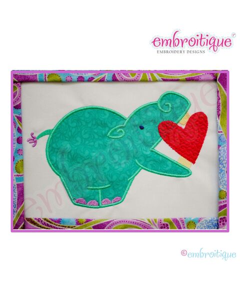 Hippo with a Heart Applique - Large