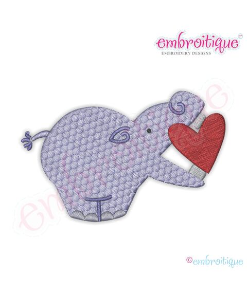 Hippo with a Heart Filled Embroidery Design