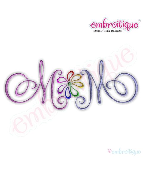 Mom with Flower Calligraphy Script Embroidery Design - Large