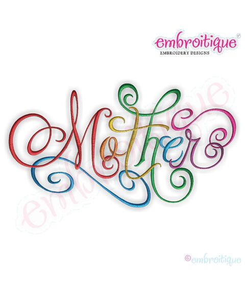 Mother Calligraphy Script Embroidery Design - Large