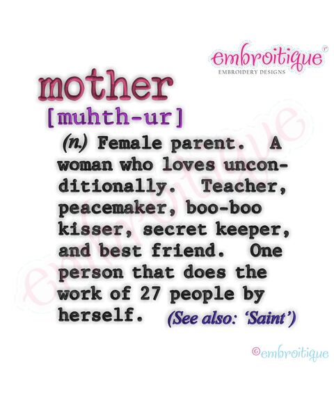 Mother Definition Embroidery Design