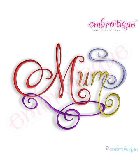 Mum Calligraphy Script Embroidery Design
