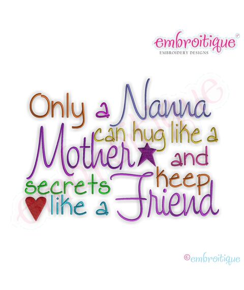 Only a Nanna Can Hug Like a Mother Embroidery Design