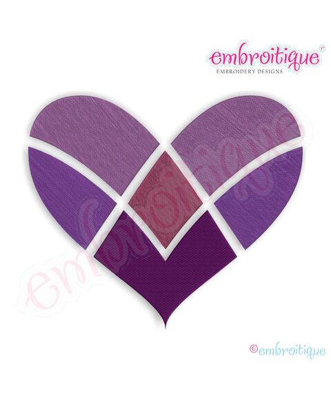 Pieced and Patched Chevron Pattern Filled Heart Embroidery Design - Large