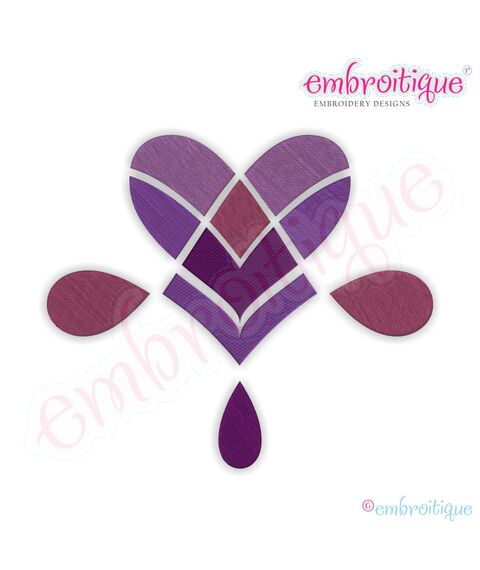 Pieced and Patched Chevron Pattern Filled Heart with Teardrops Embroidery Design - Large
