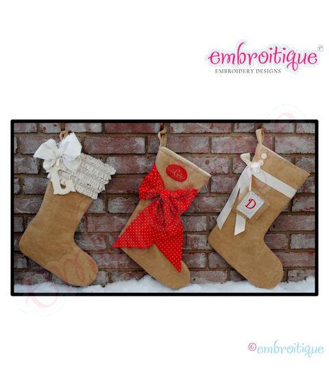 Posh and Proper - Burlap Stocking Trio PDF Sewing Pattern - ITH Alphabet Tag A-Z Included!