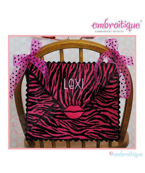 Posh and Proper - Envelope Valentine Chair Backer Bags - PDF Sewing & Embroidery Pattern - Includes Heart, Lips, Font, 3 image