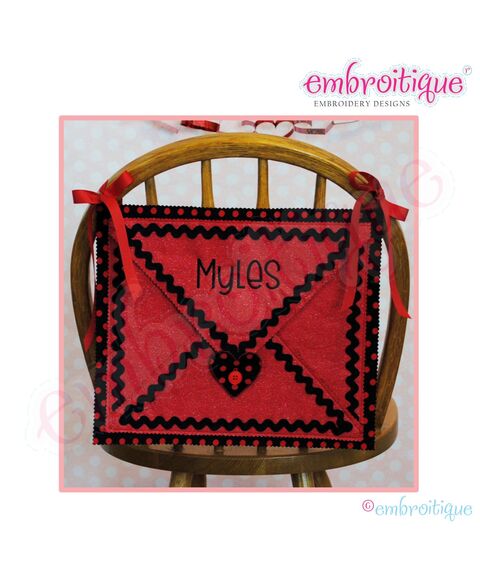 Posh and Proper - Envelope Valentine Chair Backer Bags - PDF Sewing & Embroidery Pattern - Includes Heart, Lips, Font, 2 image