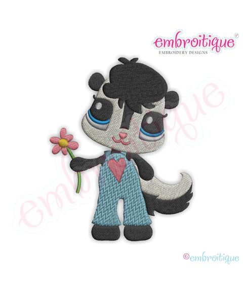 Skunk with a Flower Filled Embroidery Design