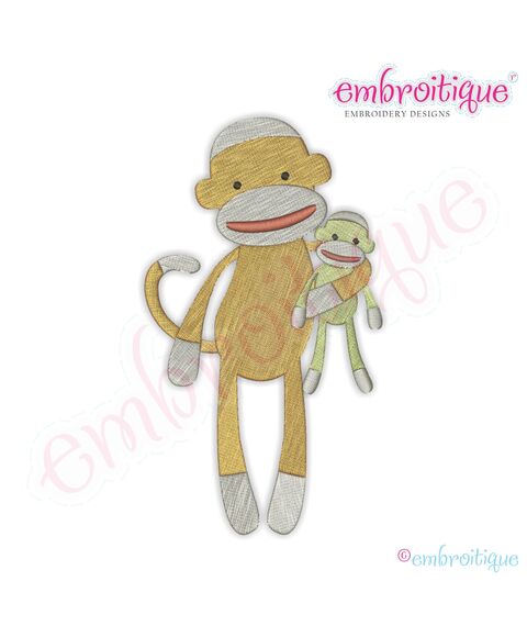 Sock Monkey with Monkey Doll Embroidery Design