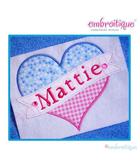 Split Heart with Banner Applique