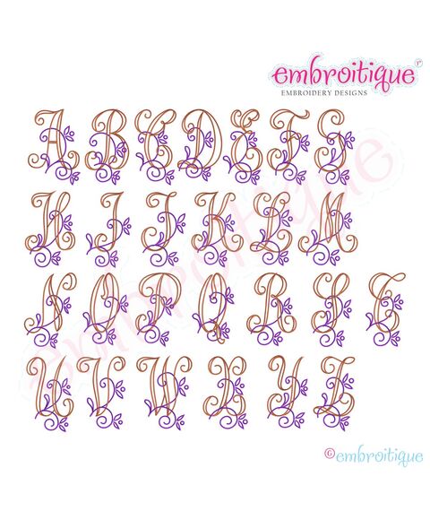 Vintage Floral Alphabet Monogram Font Set - 2", 2.5", 3", 3 image