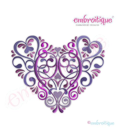 Vintage Floral Ornate Heart Embroidery Design - Large