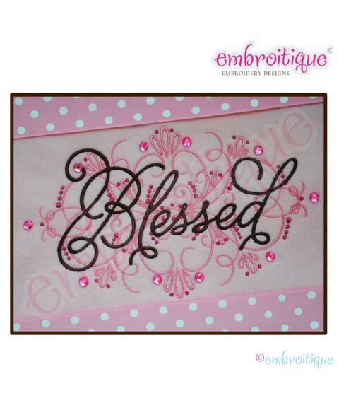 Vintage Flourish Blessed Embroidery Design - Small