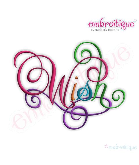 Wish Calligraphy Script Embroidery Design - Small