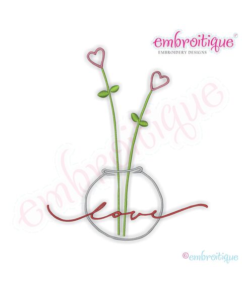 Tall Heart Flowers Love Embroidery Design