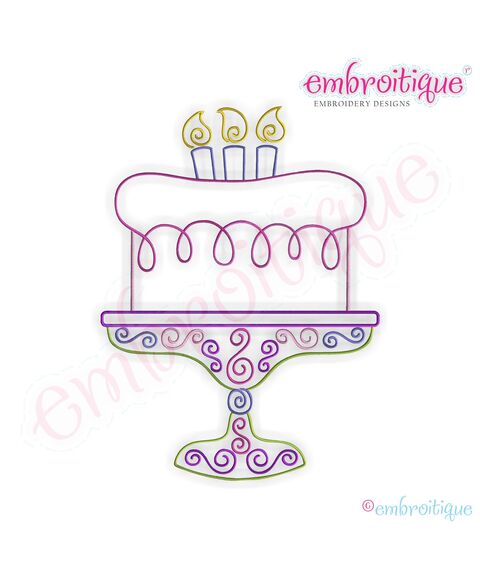 Curly Birthday Cake Outline Embroidery Design